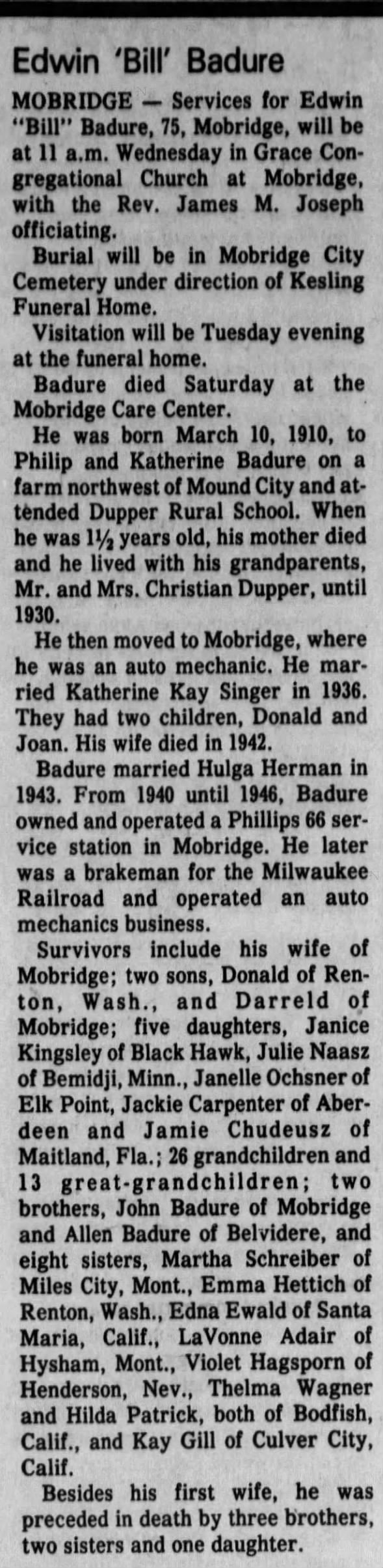 Obituary for Edwin Badure (Aged 75)